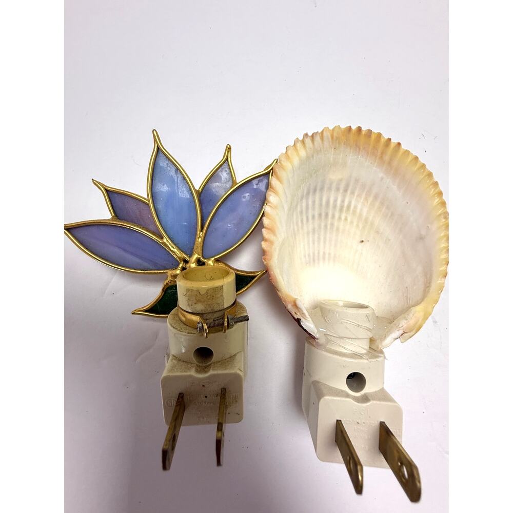 Stained Glass Flower Night Light Coastal Beach Decor Seashell Night Light Lot - Picture 4 of 5